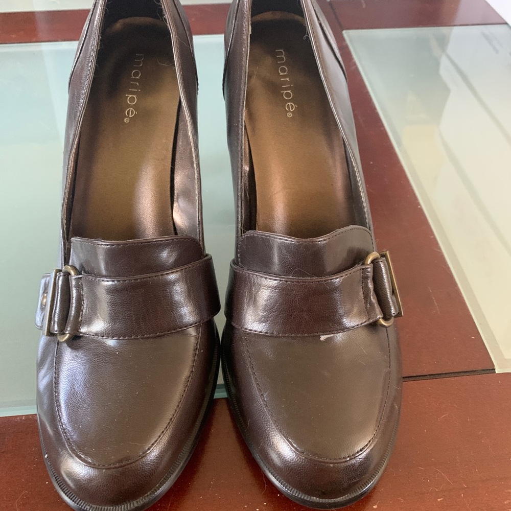 Brown loafer style heels